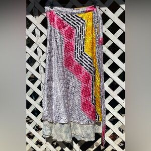 Sari Silk Reversible Wrap Skirt XL Goddess Ankle